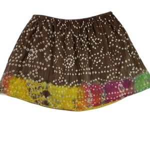 Boho Brown Skirt Vintage Havana Lined Cotton Size Medium Tie Dye Colorful